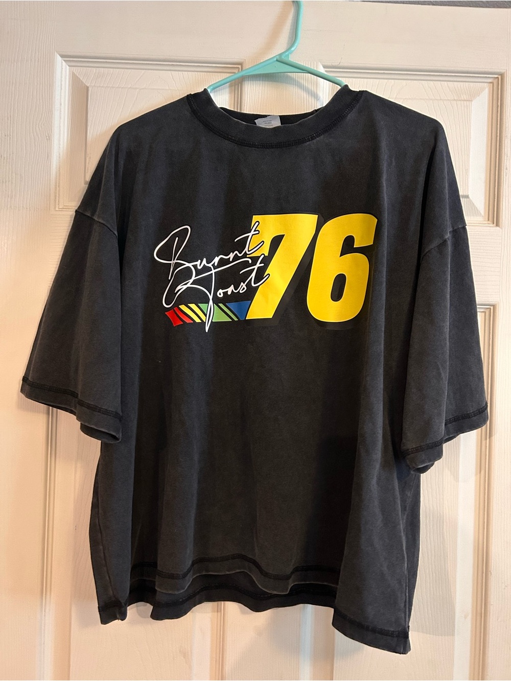 Burnt Toast Oversized Boxy Tee with Yellow "76"